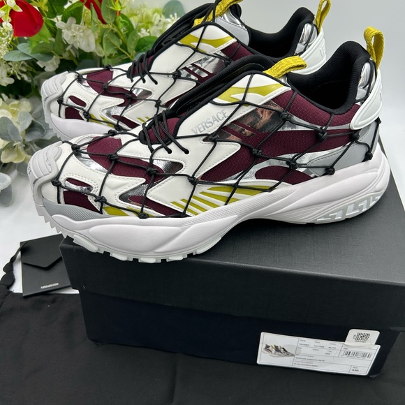 Men's Versace V3 net leather sneakers size 10 US made in Italy - Picture 6 of 12